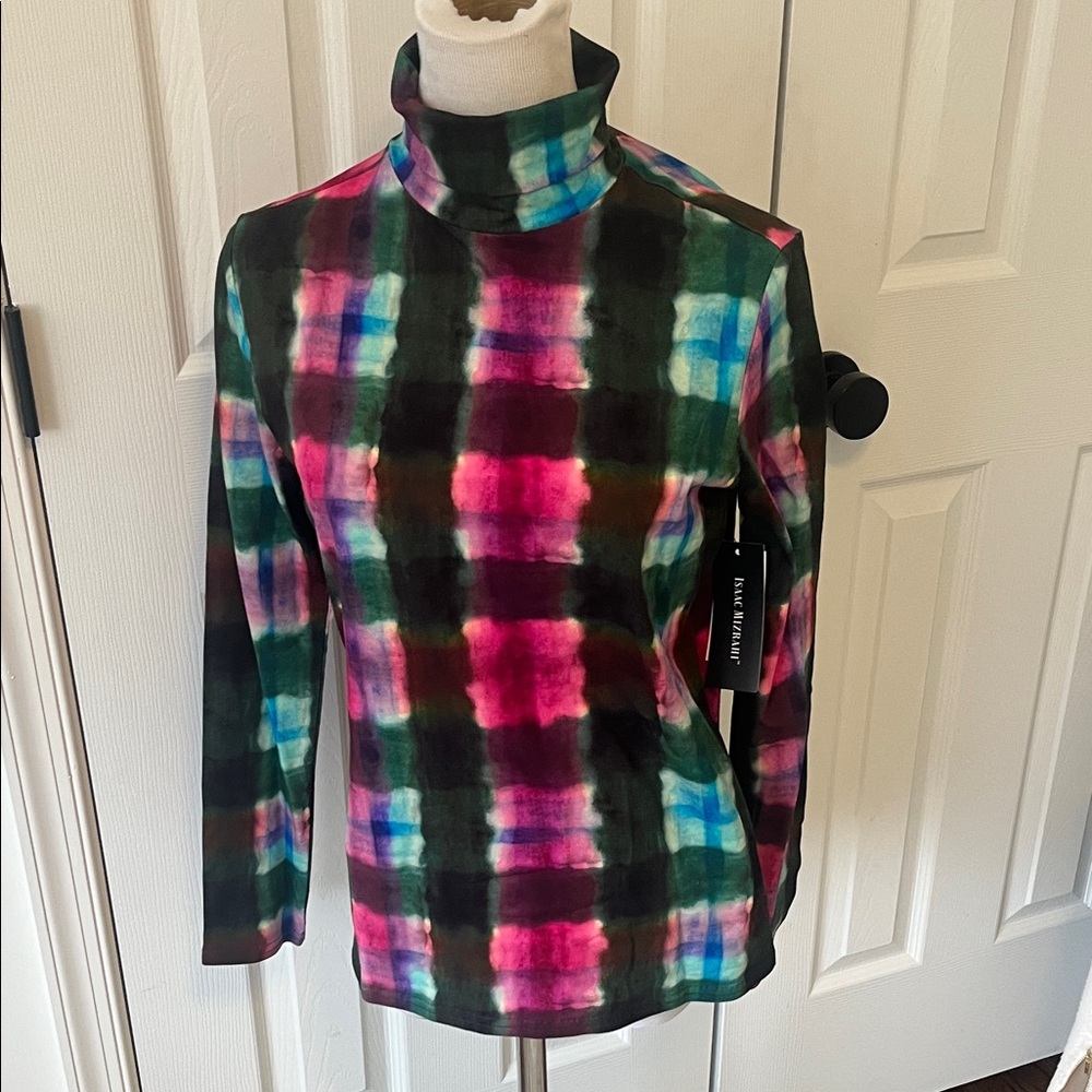 Isaac Mizrahi Multicolor Plaid Turtleneck Top